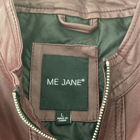 Me Jane Womens Burgundy Faux Leather Moto Jacket Size L Zip Pockets - Picture 3 of 12